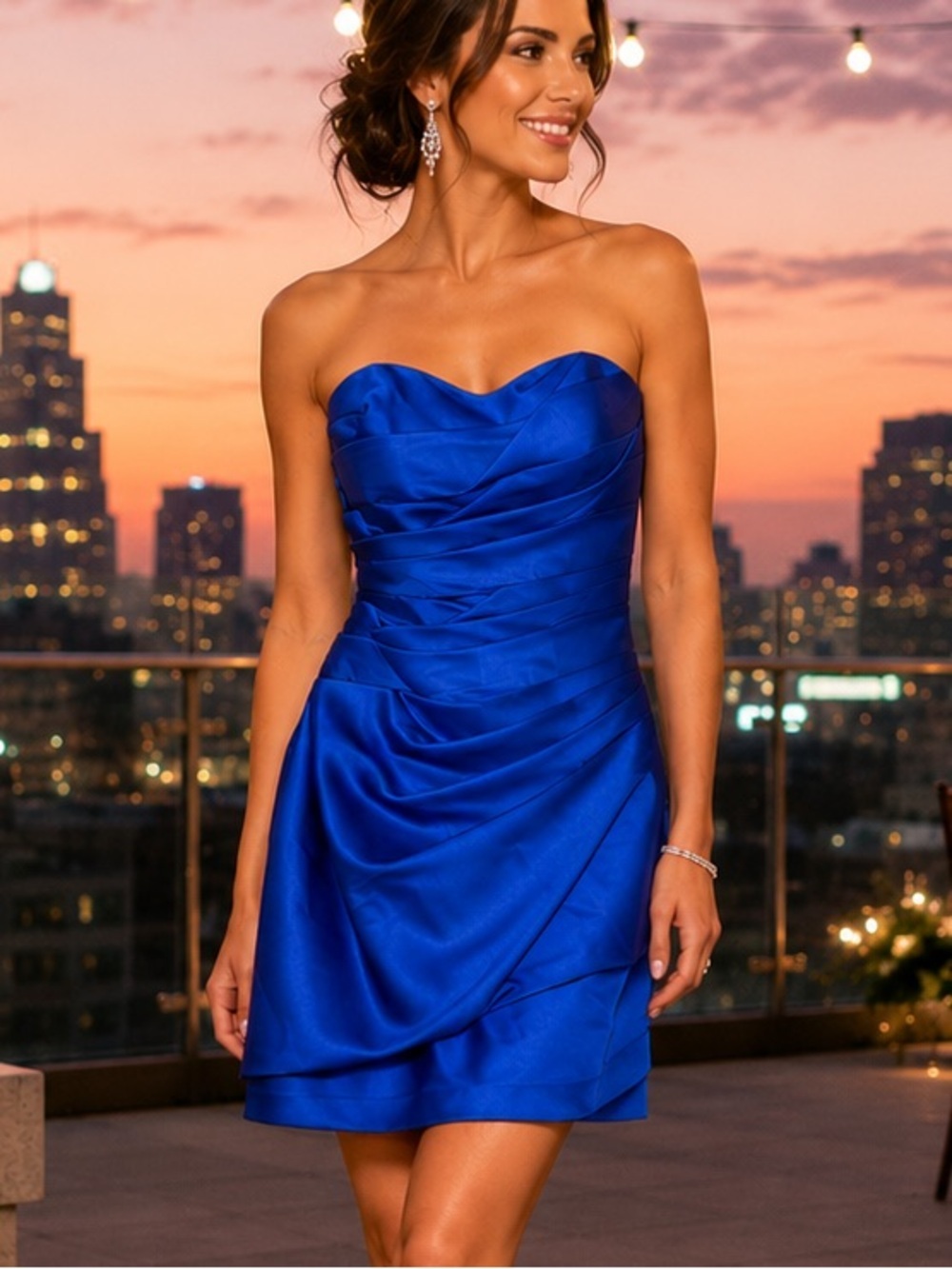 David’s Bridal Cobalt Blue Strapless Ruched Cocktail Dress Size 4 NWOT